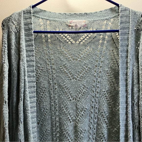 2/$20 Pink Rose Light Blue Cardigan - Picture 3 of 3